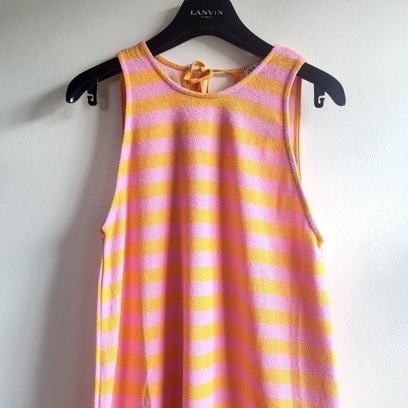 New Zara Terrycloth Striped Sleeveless Pink/Orange Midi Dress/Cover-Up NWT Small - Picture 8 of 13